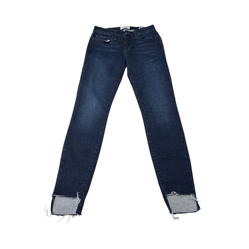 FRAME Le Skinny de Jeanne Galvin Step Hem Jeans Dark Wash Blue Size 27x28